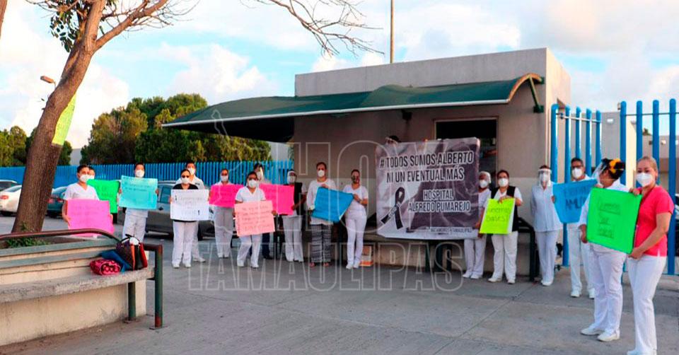 Protesta personal médico del Hospital General de Matamoros; exigen su base (Tamaulipas)