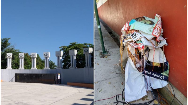 Retiran de la Rotonda de las Personas Ilustres lonas de desaparecidos en Colima