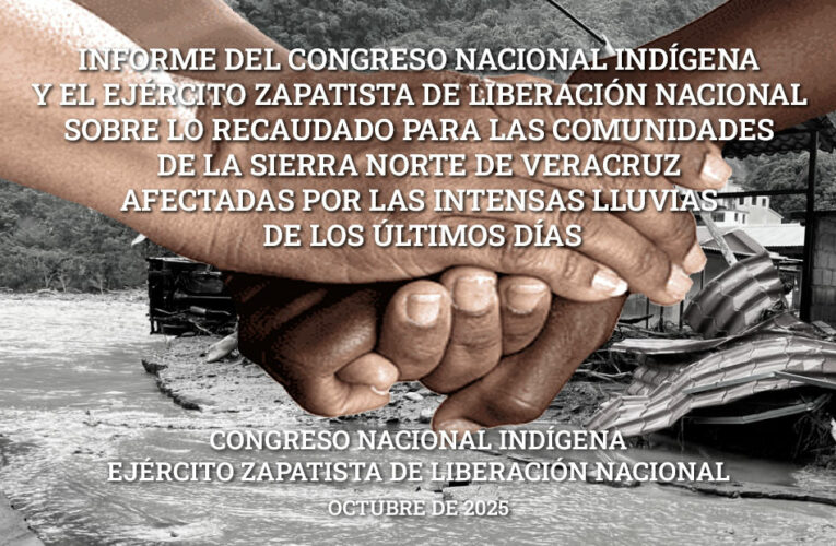 INFORME DEL CONGRESO NACIONAL INDÍGENA Y EL EJÉRCITO ZAPATISTA DE LIBERACIÓN NACIONAL SOBRE LO RECAUDADO PARA LAS COMUNIDADES DE LA SIERRA NORTE DE VERACRUZ AFECTADAS POR LAS INTENSAS LLUVIAS DE LOS ÚLTIMOS DÍAS