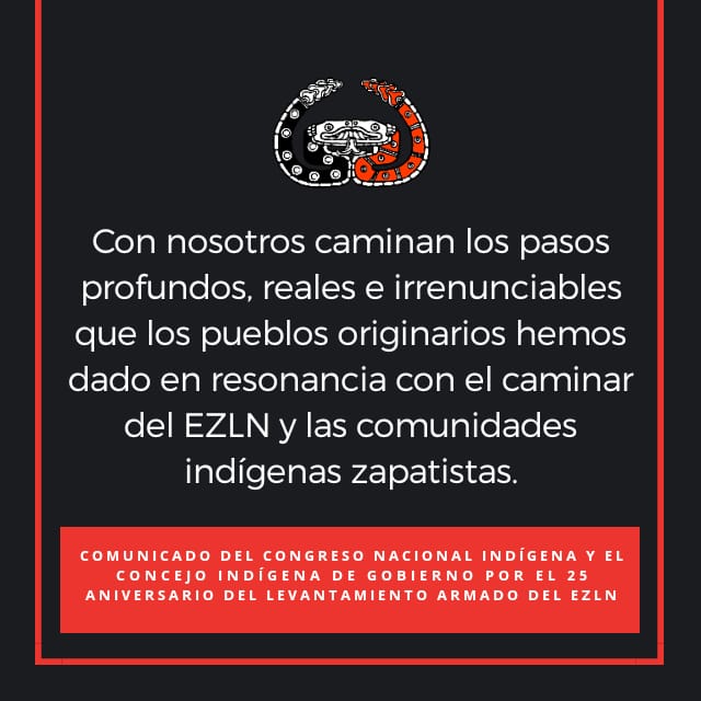 COMUNICADO DEL CONGRESO NACIONAL INDÍGENA Y EL CONCEJO INDÍGENA DE GOBIERNO POR EL 25 ANIVERSARIO DEL LEVANTAMIENTO ARMADO DEL EJÉRCITO ZAPATISTA DE LIBERACIÓN NACIONAL