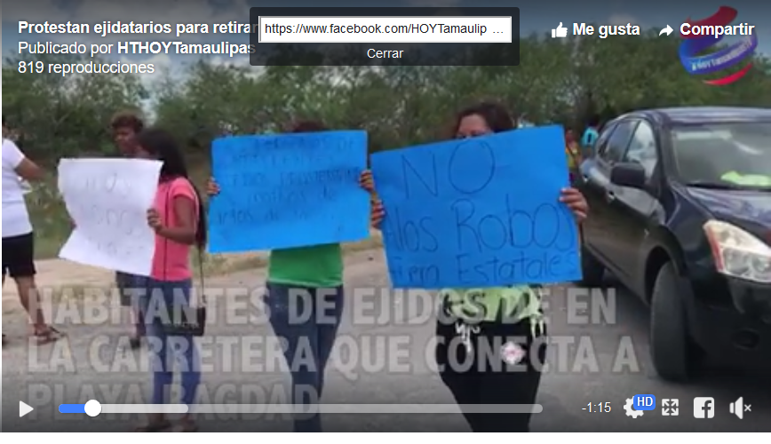 Protestan ejidatarios de Matamoros para exigir se retire el reten de la Estatal (Tamaulipas)