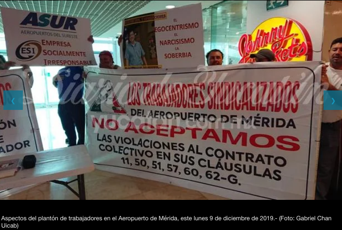 Protesta de trabajadores en los aeropuertos de Mérida y Cancún