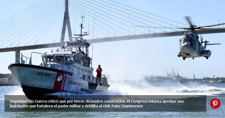 Colectivo Seguridad sin Guerra critica propuesta para vigilancia de la Marina en puertos