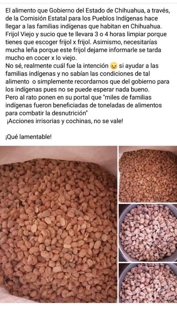 Entrega Coepi frijol rancio a comunidad indígena mixteca de Ciudad Juárez, denuncian