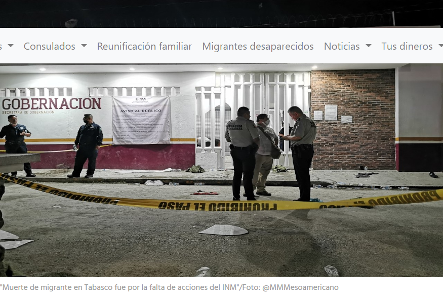 Muerte de migrante en Tabasco fue por la falta de acciones del INM: La 72