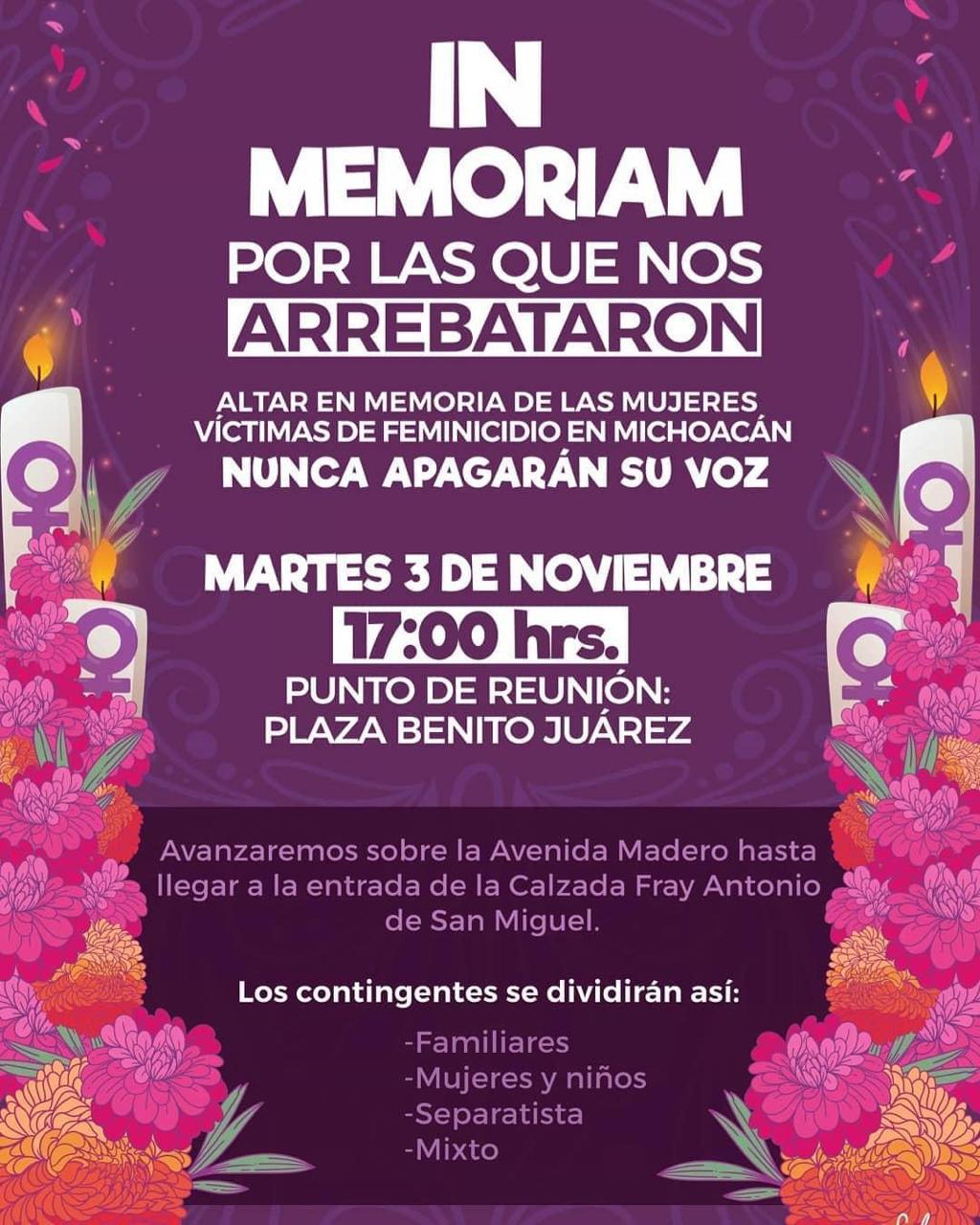 Marcharán en memoria de víctimas de feminicidio (Michoacán)