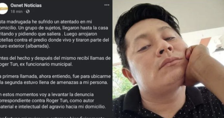 “Esta madrugada he sufrido un atentado en mi domicilio”, denunció el periodista yucateco Juan Venegas, quien responsabilizó al ex alcalde y hoy diputado panista, Romero Chel